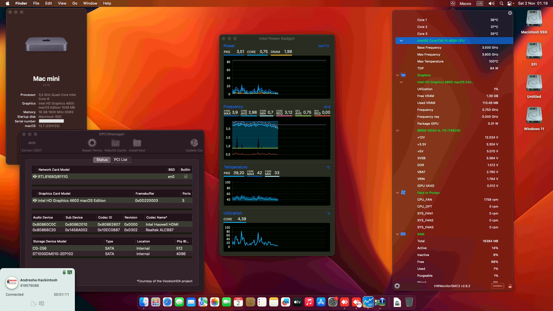Success Hackintosh macOS Ventura 13.7 Build 22H123 in Gigabyte GA-B85M-DS3H-A + Intel Core i5 4690